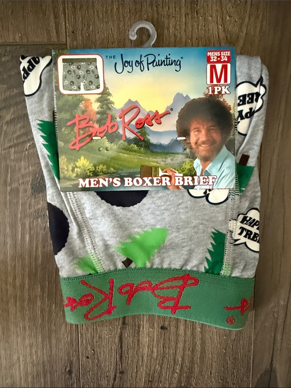Bob Ross Men’s Boxer Briefs - Gray with Green Accents